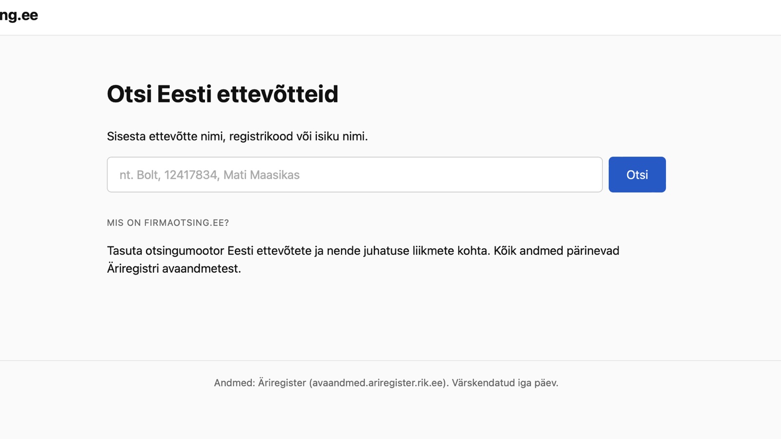 Firmaotsing.ee — search Estonian companies by name, registry code, or person