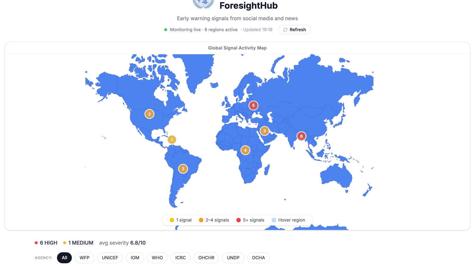 ForesightHub — UN/humanitarian early-warning signals world map