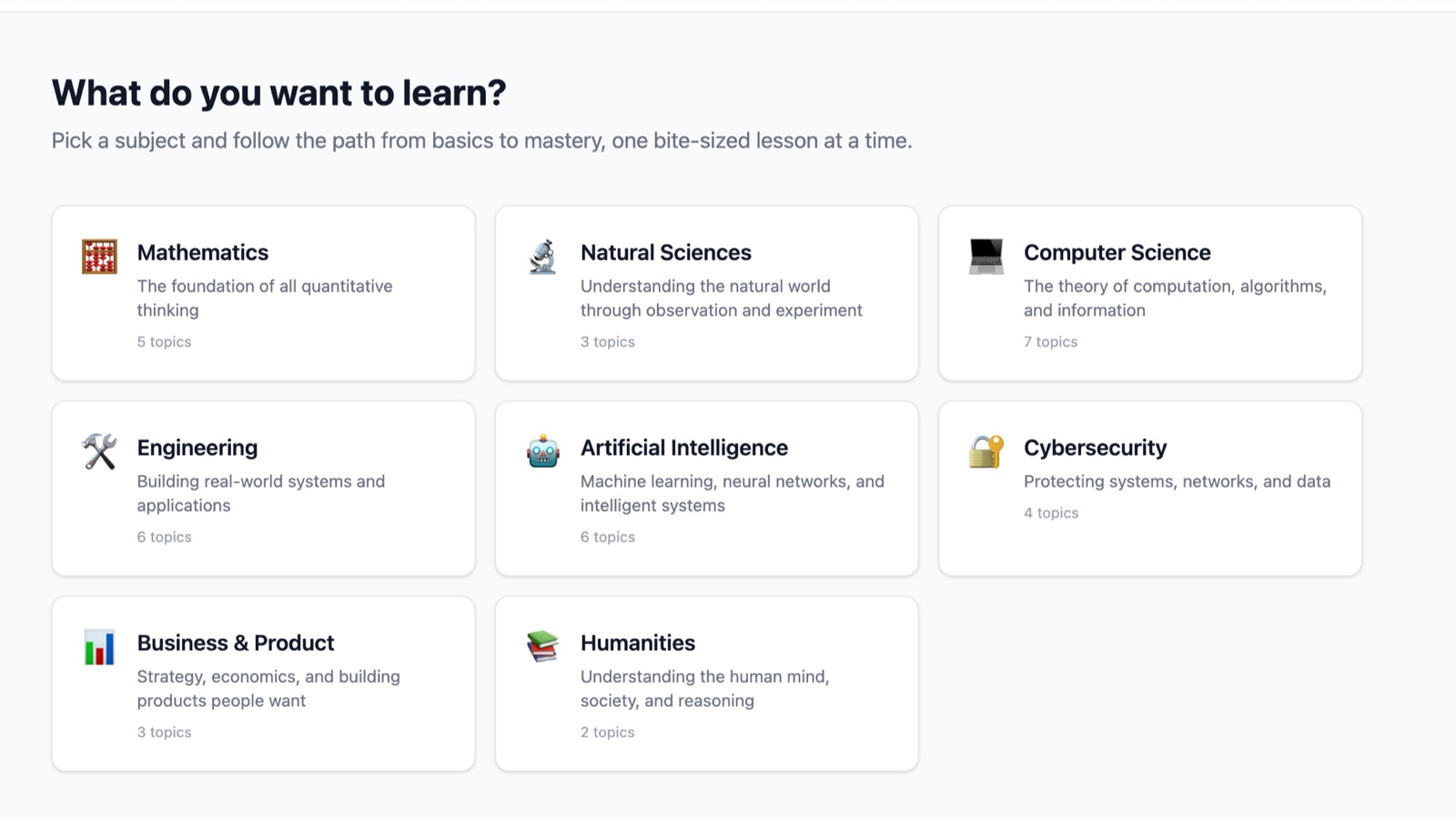 LearnPath — pick a subject and follow the path from basics to mastery