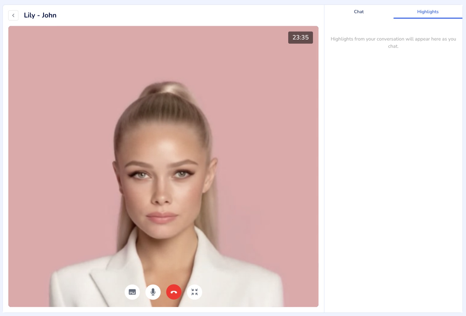 Lily, the AI English tutor, on a live video call with a student