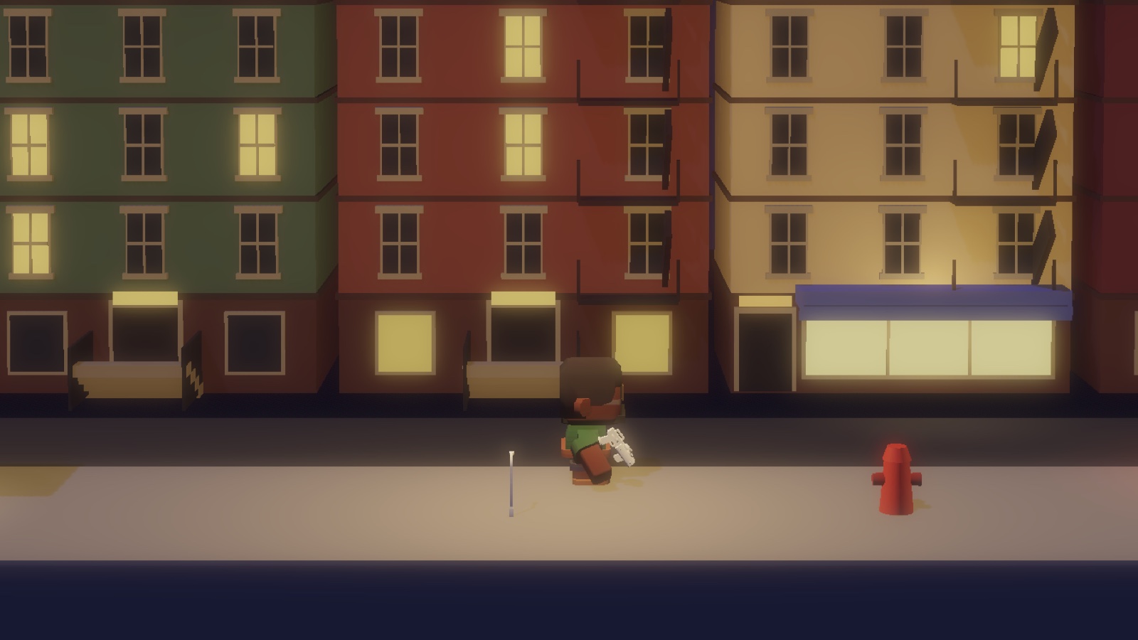 SVG Platformer — character on a Harlem street at night